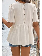preiswerte Hemden-Damen Leinen-inspirierte Hemden Bluse Einfach Modern Lässig Kurzarm Rundhalsausschnitt Normale Oberteile Täglich Ferien Ausgehen Gerafft Aprikose Sommer