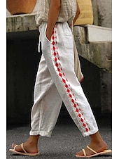 economico Pantaloni in cotone e lino con grafica-Per donna Pantaloni in cotone e lino Pantaloni Eleganti Casual Lunghezza intera Naturale Floreale Tasca Stampa Design con Coulisse Elastica Comodo Confortevole Streetwear Uscire Nero grigio Magenta