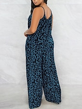 olcso Grafikus pamut vászonnadrág-Női Szabályos Jumpsuitek Utcai sikk Leopárd Ujjatlan U-alakú Zseb Utca Napi Normál Sárga Sötétkék Bíbor Nyár