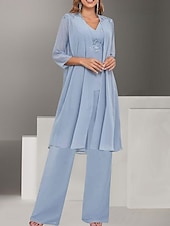 abordables Moins de 129,99 $-Ensembles de Robes Robe de Mère de Mariée  robe demoiselle d honneur Élégant Simple Col en V Longueur au sol Polyester manche longue avec Couleur Unie 2025