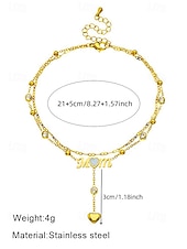cheap Women&#039;s Bracelet-Women&#039;s Gold-Tone &#039;MOM&#039; Heart Charm Anklet – Double-Layer Crystal Chain Design for Mothers, Elegant Beach Jewelry, Perfect Mother&#039;s Day Gift