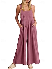 olcso hivatalos jumpsuits-női normál kantáros overál utcai viselet egyszínű ujjatlan U-nyakú zsebes utcai mindennapi normál szabású fekete sárga világoszöld nyári
