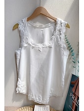 preiswerte Spitzenoberteile-Damen Bluse Spitzentops Einfach Basic Modern Ärmellos Quadrathals Normale Oberteile Täglich Ferien Ausgehen Spitze Schwarz Weiß Sommer