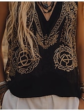 cheap Boho Tank Top-Women&#039;s Camisole Tank Top Graphic Leopard Bohemia Daily Ethnic Sleeveless V Neck Regular Tops Daily Black Summer Spring