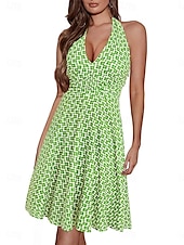abordables Robes fleuries-Femmes Mini Robe Robe trapèze Robe dos nu Vacances Occasionnel Boho Extérieur Sortir Plage Coupe régulière Fleuri Sans manches Col Halter Jaune Rouge Bleu Vert Été