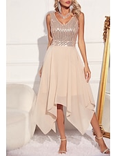 abordables Robes à paillettes-Femmes Robe Midi Robes à paillettes Robe de Soirée Robe Élégante Mode Soirée Coupe régulière Bloc de Couleur Sans manches Col en V Vert Abricot Été