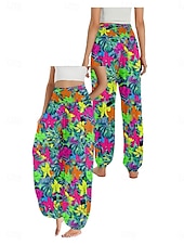 cheap Graphic Cotton Linen Pant-Women&#039;s Linen-Inspired Pants Wide Leg Pants Trousers Ethnic Style Casual Boho Full Length High Waist Floral Graphic Pocket Elastic Waist Printing Breathability Soft Micro-elastic Outdoor Yoga Blue