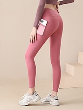 economico Leggings e collant da yoga-Per donna Pantaloni da yoga Leggings da yoga con Tasca per Telefono Controllo addominale Sollevamento glutei Vita Alta Yoga Allenamento in Palestra Pilates Collant Nero Rosa Rosso Spandex Autunno Gli
