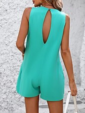 preiswerte Rompers-Frauen Jumpsuit Aktiv Einfarbig Ärmellos Rundhals Tasche Urlaub Straße Schlank Schwarz Weiß Fuchsia Sommer