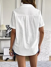 billige Skjorter-Dame Skjorte Helfarge Grunnleggende Fritid Kortermet Skjortekrage Vanlige topper Daglig Knapper Svart Hvit Rosa Blå Sommer