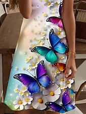 cheap Animals Dress-Women&#039;s Mini Dress T Shirt Dress Tee Dress A Line Dress Summer Dress Vacation Casual Daily Holiday Weekend Regular Fit Floral Graphic Animal Short Sleeve Crew Neck Light Purple Summer Spring