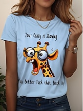 cheap Humor&amp;Quotes tee-Women&#039;s T Shirt Graphic Animal Letter Stylish Classic Casual Short Sleeve Crew Neck Regular Tops Daily Print Black White Pink Blue Purple Summer