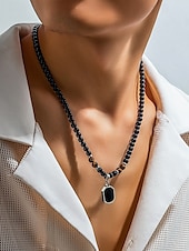 cheap Men&#039;s Jewelry-Men&#039;s Black Onyx Beaded Necklace with Tiger Eye Accents and Silver Pendant – Stylish Gift for Casual and Formal Occasions