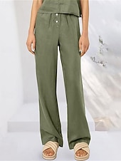 economico Pantaloni in lino e cotone semplici-Per donna Pantaloni in cotone e lino Pantaloni Palazzo Moda Streetwear Comfort Lunghezza intera Misura del girovita medio Semplice Tasca Elastico in vita Comodo All&#039;aperto Confortevole Streetwear