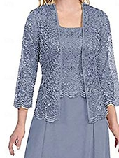 levne Sety šatů pro maminky-Sady Šatů Matka Nevěsty Šaty Elegantní Jednoduché Čtvercový Výstřih Podlahová Délka Polyester Dlouhý Rukáv s Jednoduchou Barvou