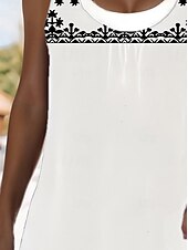 voordelige Afdrukken Bloemen Jurken-Dames Halflange jurk Tank-jurk Modieus Klassiek Buiten Dagelijks Weekend Normale pasvorm Grafisch Geometrisch Mouwloos Strakke ronde hals Zwart en Wit Lente Herfst