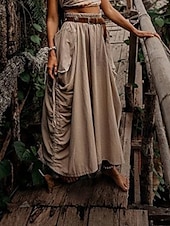 economico Pantaloni-Per donna Gonna Casual Boho Maxi Vita media Gonne Semplice Tasca Micro-elastico Vacanza Uscire Nero Verde militare Rosso Zenzero Estate Cotone Lino