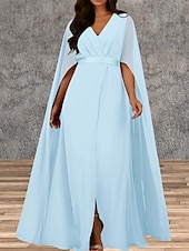 voordelige Bruiloftsgastjurken-A-Lijn Bruiloft Gast Jurken Elegante Jurk Bruiloft Gast Verloving Vloerlengte Mouwloos V Hals Herfst Bruiloft Gast Chiffon met Splits
