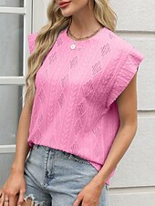 abordables T-shirt uni-T-shirt pour femmes unicolore mode élégante moderne manches courtes col rond hauts réguliers quotidiens week-end œillets noir blanc rose vert été printemps