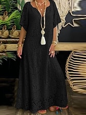 abordables Robe Simple-Robe Maxi Femme Robe A Ligne Uni Vacances Décontractée Boho Extérieur Sortie Ajustement Normal Graphique Manches Courtes Col V Noir Blanc Bordeaux Été