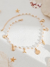 cheap Women&#039;s Necklace-Women&#039;s Pearl Beaded Necklace with Gold Sea Charms – Nautical Beach Jewelry for Summer Vacation and Resort Wear