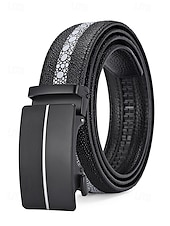 cheap Men&#039;s Belts-Men&#039;s Genuine Stingray Leather Automatic Buckle Belt – Luxury Textured Strap with Reflective Pattern for Business, Formal and Gift Occasions