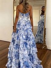 abordables Robes de bal de promo-Robe de quinceanera en A robe de corset robe de mariage robe d&#039;invitée longueur de sol sans manches sans bretelles tulle sans dos avec imprimé floral