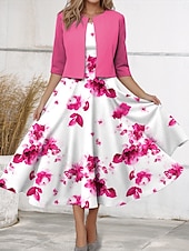 ieftine rochie florală-Set Rochie pentru Femei Rochie Midi Rochie A Line Rochie de Vară Casual Imprimeu Floral Mâneci Jumătate Decolteu Crew Vacanță Întâlnire Roz Albastru Mov Vară Primăvară Ajustare Regulată