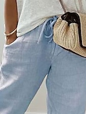 preiswerte Schlichte Hose aus Baumwollleinen-Damen Chinos Einfarbig Mode Streetwear Stylisch Knöchellang Medium Taille Schlicht Tasche Kordelzug Komfort Outdoor Mikrofaser Urlaub Street Alltag Grau Schwarz Weiß Himmelblau Sommer Frühling