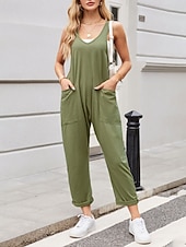 economico tute formali-tuta salopette normale da donna streetwear tinta unita senza maniche scollo a V tasche per uscire fine settimana vestibilità regolare nero verde chiaro rosa estate