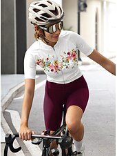 abordables Maillots pour femmes-Femmes Maillot de cyclisme Graphique Motif Floral Manche Courte Cyclisme Maillot Top avec 3 poches arrière Écran solaire Résistant aux UV Séchage Rapide Bandes réfléchissantes Des sports Blanche