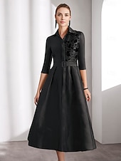 preiswerte Cocktailkleider-A-Linie Cocktailkleider Elegantes Kleid Festlich Knöchellang 3/4 Länge Ärmel Hemdkragen Gürtel  Schärpe Satin mit Glitzerperlen Derbykleider 2025