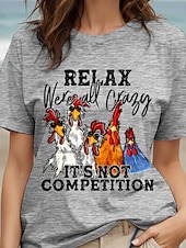 abordables T-shirt Humor &amp; Citations-Femmes T-shirt Chemise en coton Graphique Coq Lettre ancien Élégant Classique Manche Courte Col ras du cou Col rond Hauts Réguliers Quotidien Imprimé Blanche Gris Été
