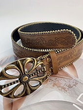 cheap Belt-Women&#039;s Belt PU Light Yellow Light Brown Camel Brown Khaki Waist Belt Street Holiday Floral