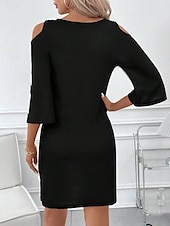 abordables Robes fleuries élégantes-Femmes Mini Robe Robe Décontractée Moulant Robe d&#039;été Mode Moderne Extérieur Quotidien Week-end Coupe régulière Fleuri Rayé Manche 3/4 Col ras du cou Noir Blanche Rouge Été