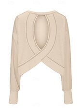preiswerte Damen Einfache Oberteile-Damen Bluse Oberteil mit Ösen Einfach Modern Lässig Langarm Rundhalsausschnitt Normale Oberteile Täglich Ferien Ausgehen Ausschnitt Weiß Dunkelgray Aprikose Sommer