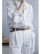 economico Camicie-Per donna Camicia Camicie ispirate al lino Abbottonare Blusa Semplice Essenziale Moderno Manica Lunga Colletto a Camicia Top Regolari Quotidiano Ferie Uscire Bottoni Bianco Estate
