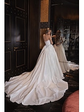 cheap Formal Wedding Dresses-Hall Vintage Royal Style Bustier Drop Waist Wedding Dresses Ball Gown Sleeveless Chapel Train Taffeta Bridal Gowns With Solid Color