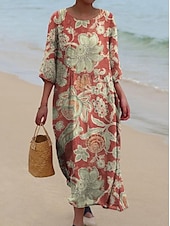 abordables Robe Fleurie-Femmes Robe maxi Robe fourreau Robe trapèze Vacances Occasionnel Boho Sortir Plage Coupe Standard Fleuri Graphique Sans manches Col en U Bordeaux Rouge Bleu Été Printemps