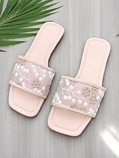 cheap Slide Sandals-Women's White Embroidered Mesh Slide Sandals – Floral Lace Design, Square Toe, Romantic Beach Style for Summer Vacations and Casual Wear