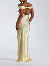 cheap Prom Dresses-Yellow Dress Mermaid / Trumpet Party Dresses Elegant Dress Wedding Wedding Guest Floor Length Sleeveless Off Shoulder Backless with Ruched 2025