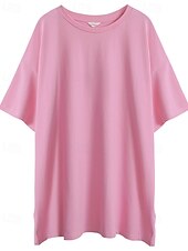 abordables Chemises-Femmes Chemise en lin Chemisier Uni Occasionnel Manche Courte Col ras du cou Hauts Réguliers Quotidien Fête Sortir Noir Jaune Rose Claire Abricot Été