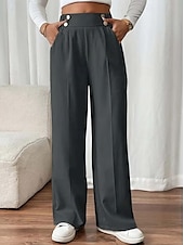 abordables jambe large et taille haute-Femmes Slacks Mode Chino Longueur complète Taille haute Uni Avec Poches Confortable Doux Non Elastique Bureau / Carrière Décontracté Quotidien Abricot Noir Marine foncé Kaki Printemps, Automne