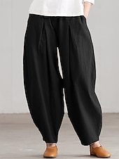 economico Pantaloni in lino e cotone semplici-Per donna Pantaloni in cotone e lino Pantaloni harem Moda Streetwear Comfort Lunghezza intera Misura del girovita medio Semplice Tasca Elastico in vita Comodo All&#039;aperto Confortevole Streetwear