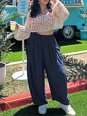 abordables pierna ancha y cintura alta-Pantalones baggy de chinos de pierna ancha para mujer Básicos Casual Largos Cintura alta Sencillos Con bolsillo Cinturilla elástica Cómodos Suaves Confortables Micro-elástico Exterior Calle Diaria
