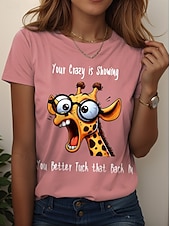 cheap Humor&amp;Quotes tee-Women&#039;s T Shirt Graphic Animal Letter Stylish Classic Casual Short Sleeve Crew Neck Regular Tops Daily Print Black White Pink Blue Purple Summer