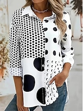preiswerte Damen Streifen- und geometrische Oberteile-Damen Hemd Grafik Geometrisch Lässig Langarm Hemdkragen Normale Oberteile Arbeit Täglich Patchwork Knöpfe Druck Schwarz Rote Frühling Herbst