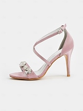 abordables Sandales de Robe-Escarpins à talons aiguilles en satin violet pour femme avec brides en strass – sandales élégantes pour cocktail