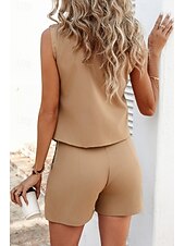 abordables Ensembles chemisiers pour femmes-Femmes Actif Streetwear Chemisier Ensembles de Shorts Sans manches Col en V Couleur Unie Dubbele Rij Knopen Décontracté Quotidien Noir Vert Véronèse Bleu Été Coupe régulière
