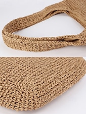 voordelige Handtas &amp; Draagtassen-dames handgemaakte geweven stro schoudertas - grote boho strandtas voor zomerreizen, vakantie en casual outfits bruin beige